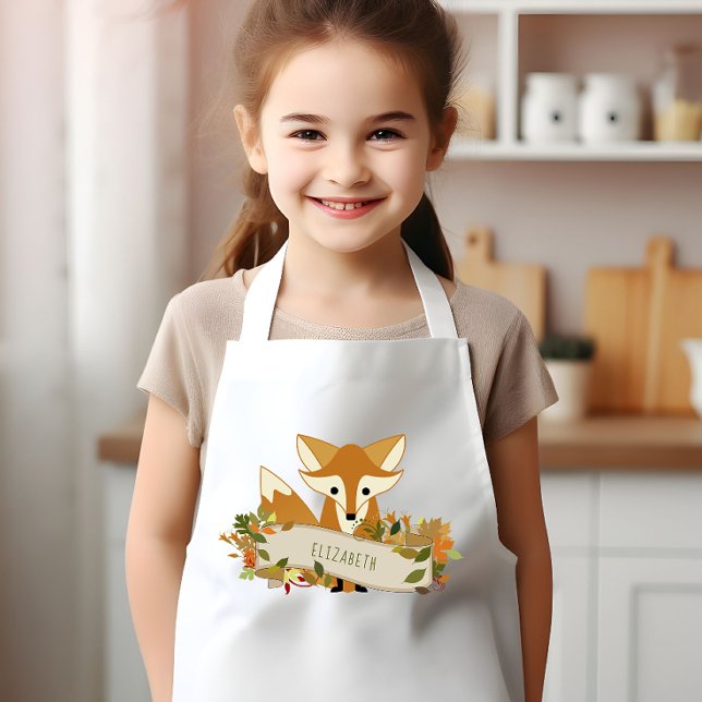 Cute Rustic Autumn Fox Personalized Kids' Apron (Creator Uploaded)