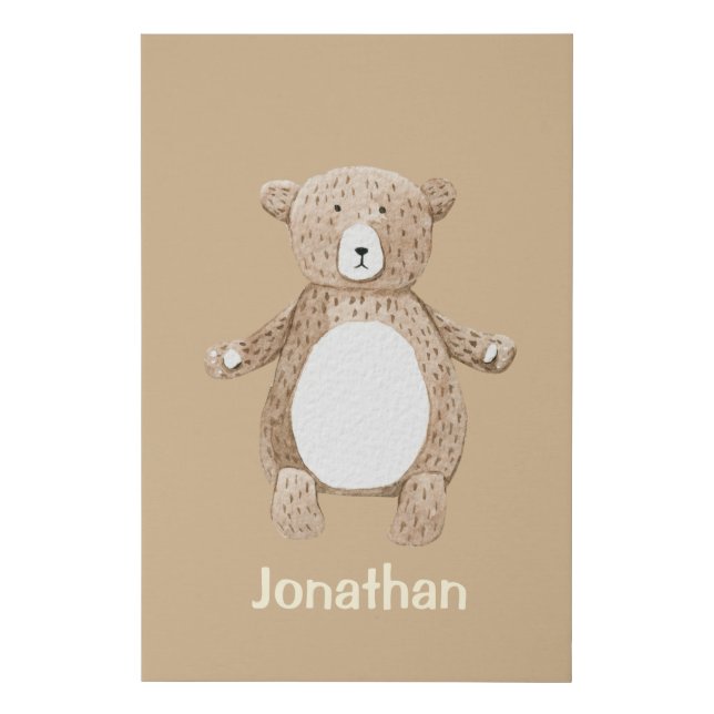 Cute Rustic Baby Bear Nursery Decor Faux Canvas Print (Front)
