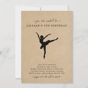 Cute Rustic Ballet Dancing Birthday Invitation
