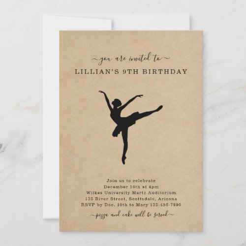 Cute Rustic Ballet Dancing Birthday Invitation