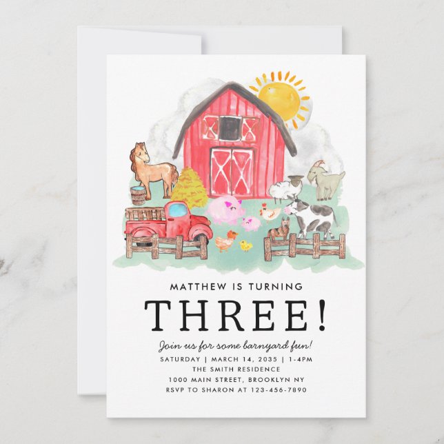 Cute Rustic Barnyard Animals Kids Farm Birthday Invitation (Front)