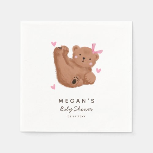 Cute Rustic Bear Girl Baby Shower Napkins