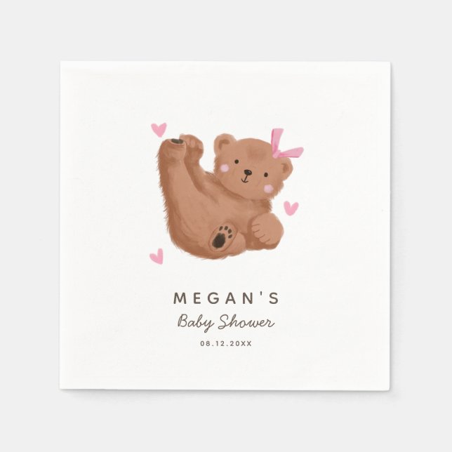 Cute Rustic Bear Girl Baby Shower Napkins (Front)