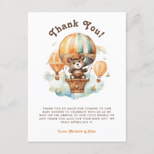 Cute Rustic Bear with Balloons baby Shower Postcard