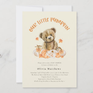 Cute Rustic Bear with Pumpkins Autumn Baby Shower Invitation
