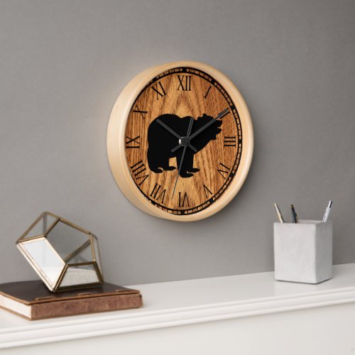cute rustic black bear  clock