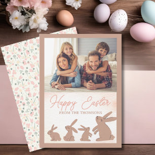 Cute Rustic Boho Bunny Happy Easter Blessing Holiday Card