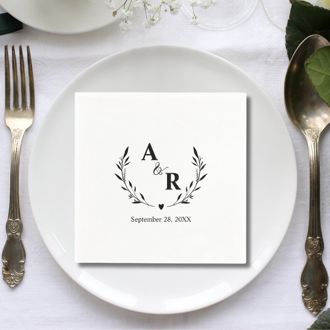 Cute Rustic Botanical Customized Wedding Initials  Napkins (Cute rustic botanical customized initials napkins add a cozy personal touch to your wedding table)