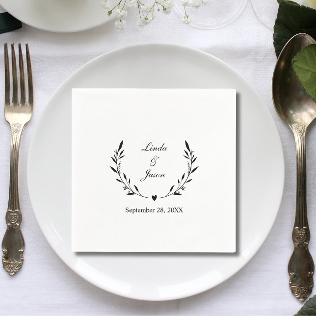 Cute Rustic Botanical Personalized Wedding Napkins (Cute rustic botanical personalized napkins add a cozy natural touch to your wedding table)