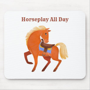 Cute Rustic Brown Horse Name Personalized Mouse Pad