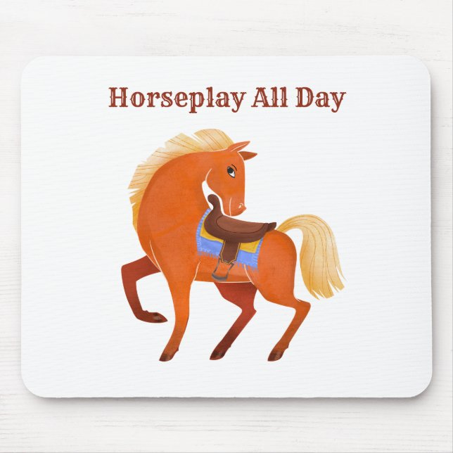 Cute Rustic Brown Horse Name Personalized Mouse Pad (Front)