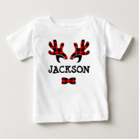 Cute Rustic Buffalo Plaid Reindeer Antlers Name