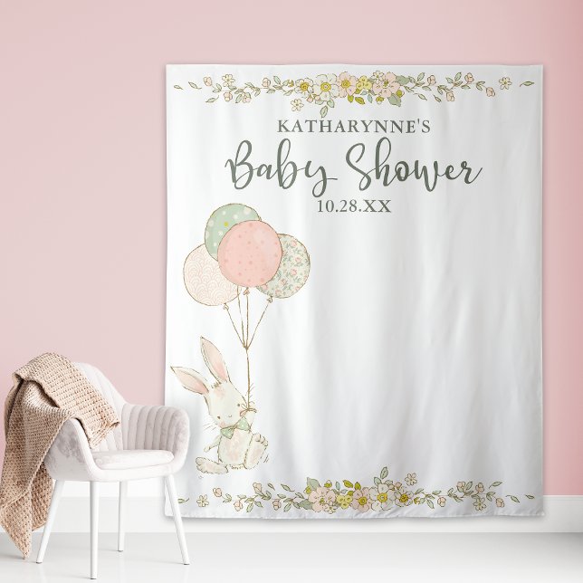 Cute Rustic Bunny Floral Baby Shower Backdrop (Creator Uploaded)