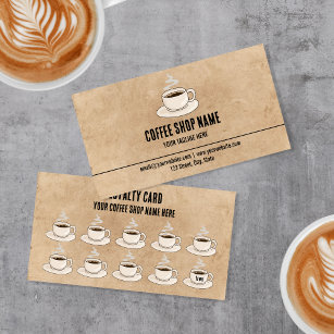 Cute Rustic Cafe Coffee Shop Rewards Loyalty Card