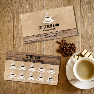 Cute Rustic Cafe Coffee Shop Rewards Loyalty Card