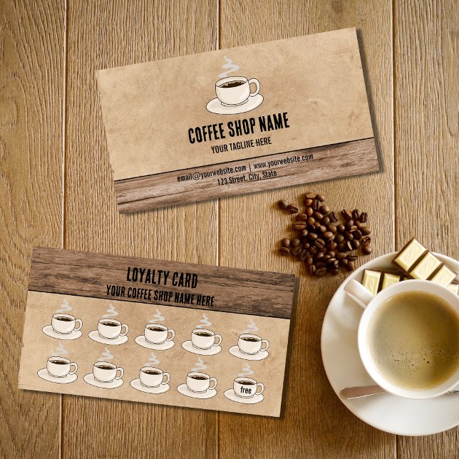 Cute Rustic Cafe Coffee Shop Rewards Loyalty Card (Creator Uploaded)