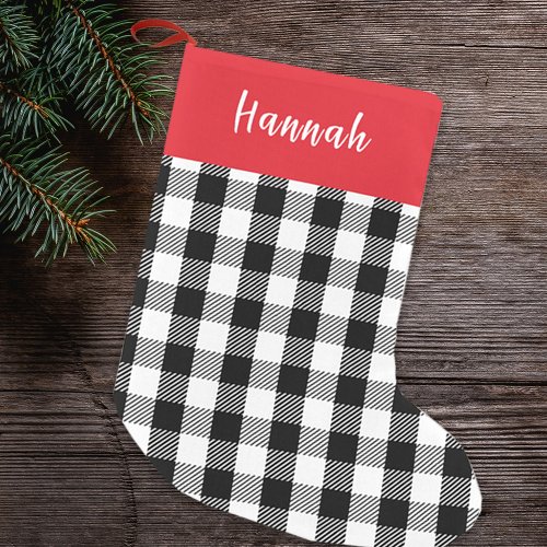 Cute Rustic Calligraphy Simple Red Buffalo Check  Small Christmas Stocking