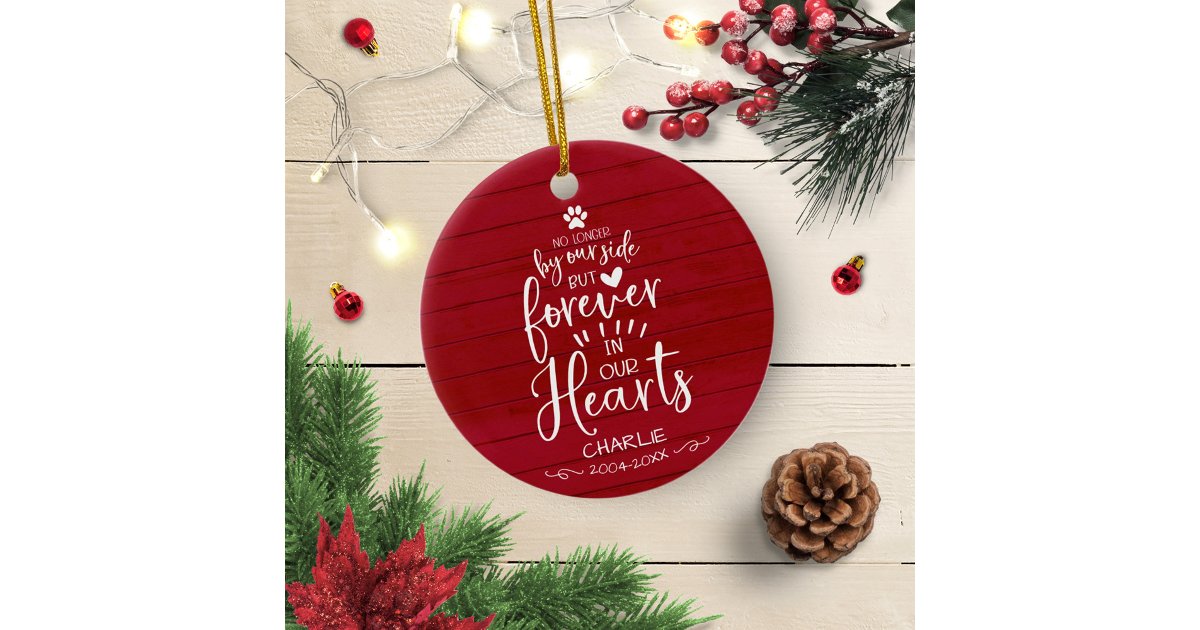Cute Rustic Cat Or Dog Pet Photo Memorial Red Ceramic Ornament | Zazzle