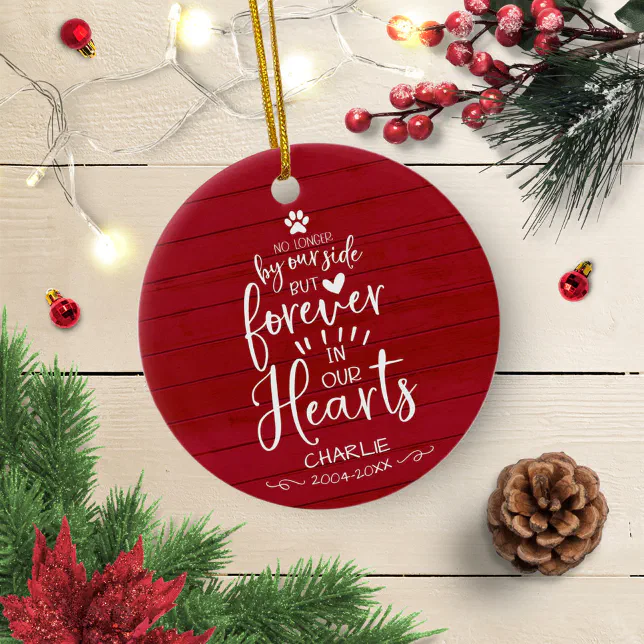 Cute Rustic Cat Or Dog Pet Photo Memorial Red Ceramic Ornament | Zazzle