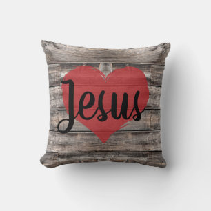 cute rustic chic JESUS HEART Throw Pillow