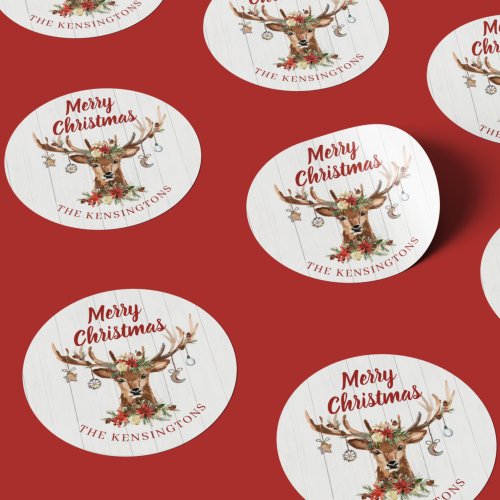 Cute Rustic Christmas Deer Ornaments Holiday Classic Round Sticker