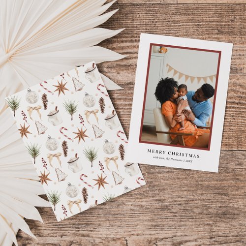 Cute Rustic Christmas Pattern Photo Holiday Card