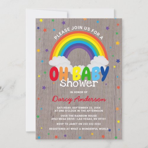Cute Rustic Colorful Rainbow Baby Shower Invitation