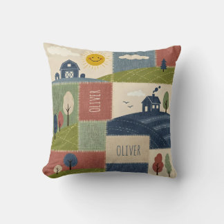 Cute Rustic Country Farmhouse Patchwork Throw Pillow