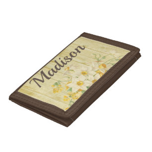Cute Rustic Country Floral Barn Wood Tri-fold Wallet