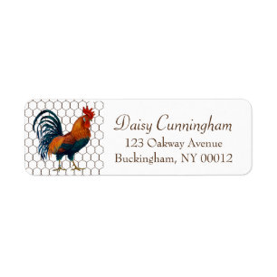 Cute Rustic Country Rooster Chicken Wire Label