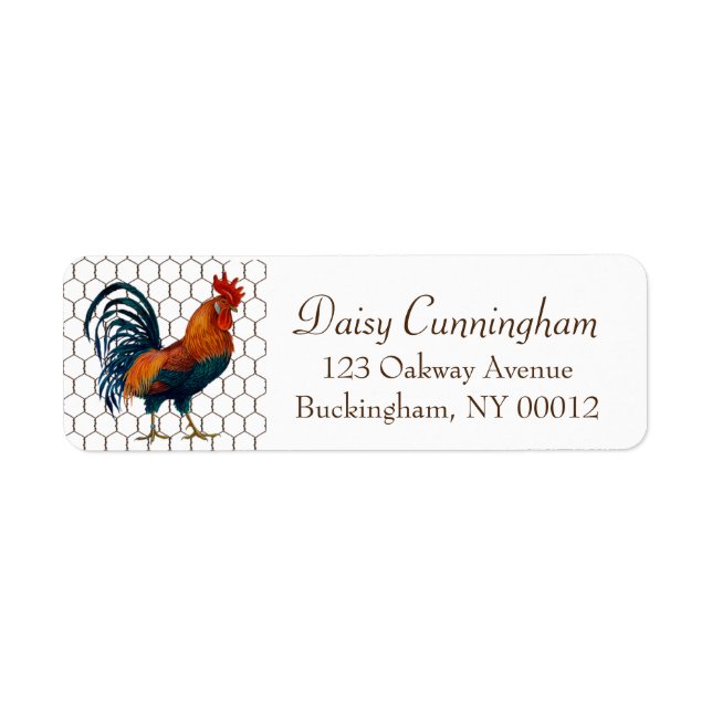 Cute Rustic Country Rooster Chicken Wire Label (Front)