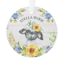 Cute Rustic Country Sheep With Sunflowers Ornament