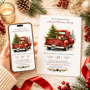 Cute Rustic Country Vintage Red Truck Christmas Invitation