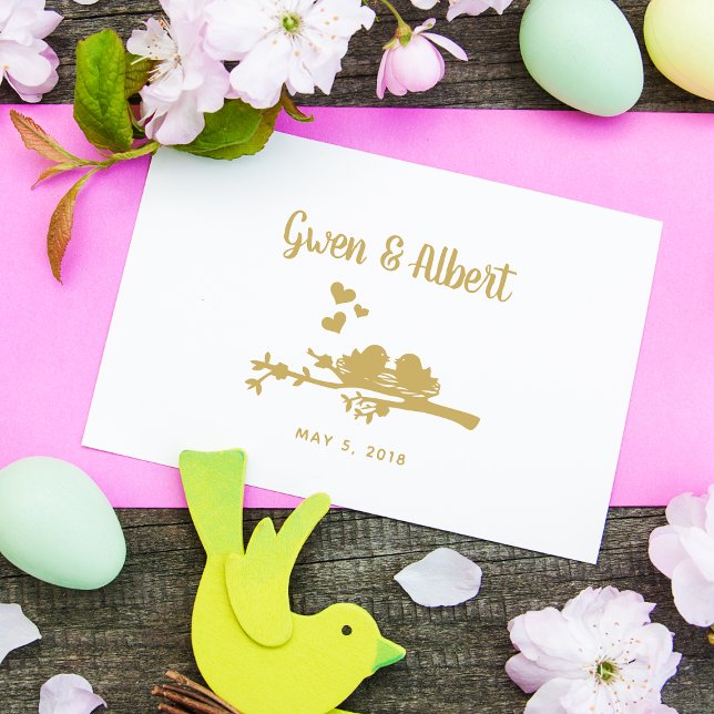 Cute Rustic Country Wedding Birds Couple Nest  Rubber Stamp (Creator Uploaded)