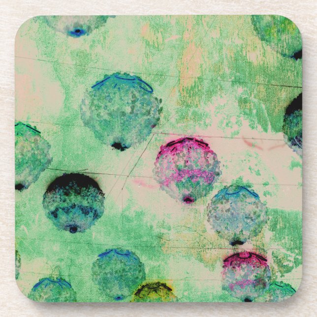 Cute, rustic, digital art round brush strokes beverage coaster (Front)