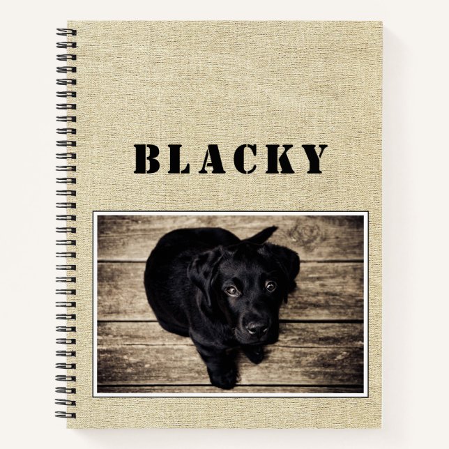 Cute Rustic Dog Puppy Photo with Name Notebook (Front)