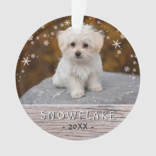 Cute Rustic Dog Puppy Snowflake 2 Photo Keepsake Ornament