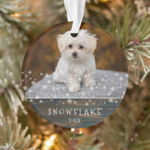 Cute Rustic Dog Puppy Snowflake 2 Photo Keepsake Ornament