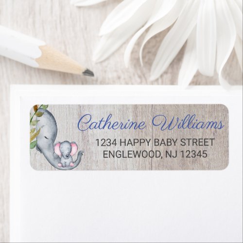 Cute Rustic Elephant Floral Boy Baby Shower Label