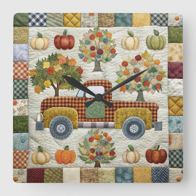 Cute Rustic Fall Pickup Truck Wall Clock (Front)