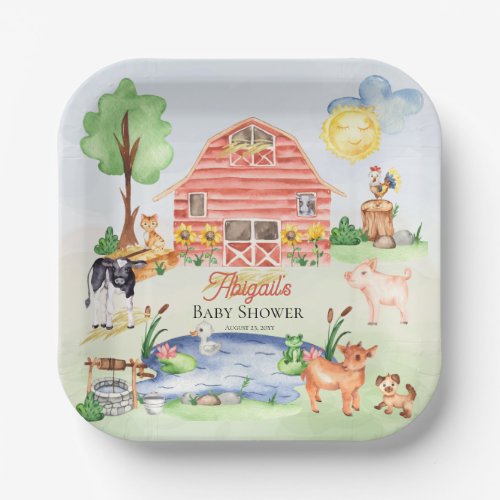 Cute Rustic Farm Animals Barnyard Baby Showe Paper Plates