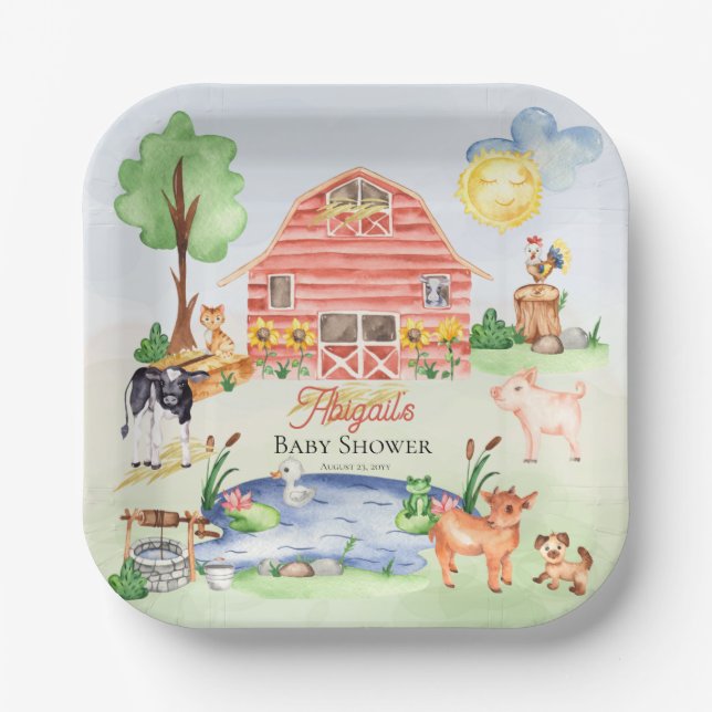 Cute Rustic Farm Animals Barnyard Baby Showe Paper Plates (Front)