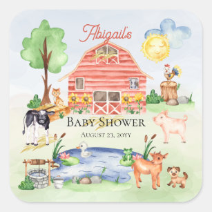 Cute Rustic Farm Animals Barnyard Baby Shower Square Sticker