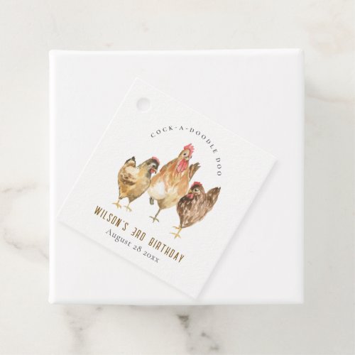 Cute Rustic Farm Chicken Watercolor Kids Birthday Favor Tags