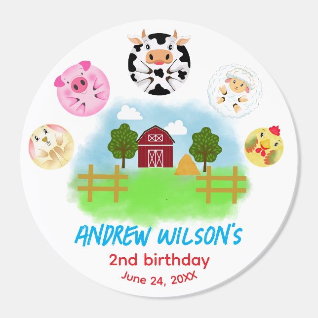 Cute Rustic Farm Party Animals Called  Classic Round Sticker (Single)
