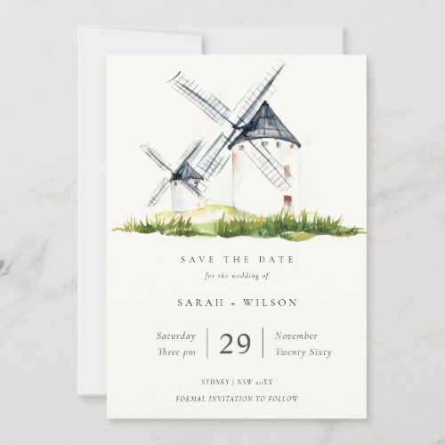 Cute Rustic Farm Windmill Theme Save The Date Card