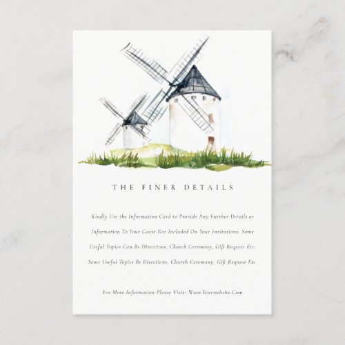 Cute Rustic Farm Windmill Theme Wedding Details Enclosure Card