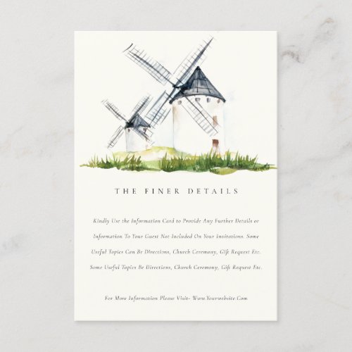 Cute Rustic Farm Windmill Theme Wedding Details  Enclosure Card