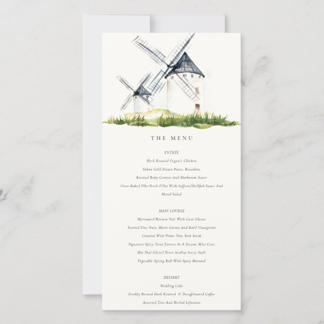 Cute Rustic Farm Windmill Theme Wedding Menu Card (Front)