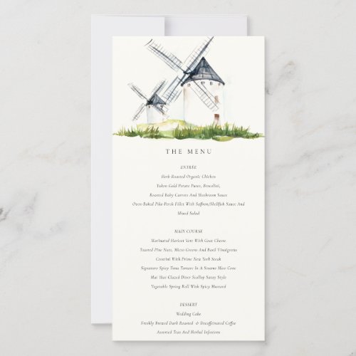 Cute Rustic Farm Windmill Theme Wedding Menu Card